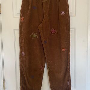 Urban Outfitters Women’s Brown Corduroy Pants Embroidered Flowers Size Medium